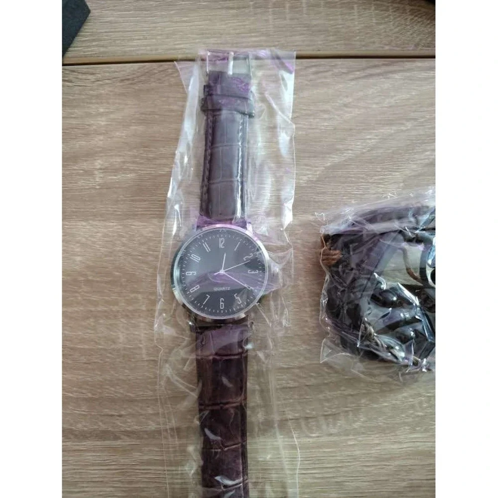 Men's Quartz Wristwatch Brown Faux Leather Strap Silver‎ Tone Case